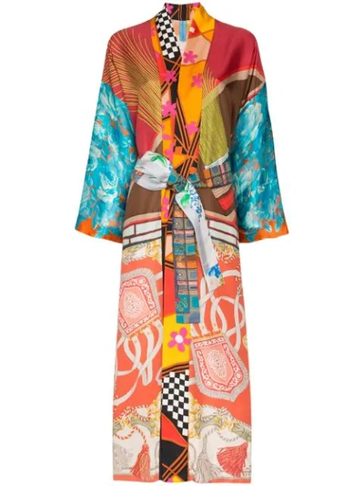 Rianna + Nina Mix Print Silk Kimono Dressing Gown In Multicoloured
