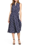 ANNE KLEIN ROPE PRINT DRAWSTRING MIDI DRESS,10722376