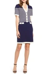 ANNE KLEIN STRIPE COLORBLOCK COTTON BLEND SWEATER DRESS,10725552