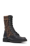 Fendi Rockoko Logo-jacquard Stretch-knit And Leather Ankle Boots In Black/ Brown