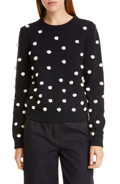 Tory Burch Bauble Cotton And Wool Sweater In Blue