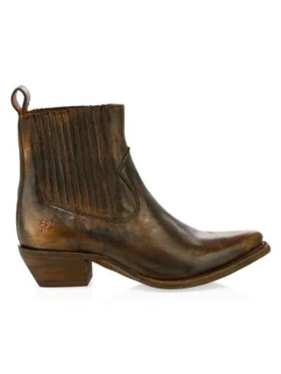 Frye Sacha Western Leather Ankle Boots In Bronze