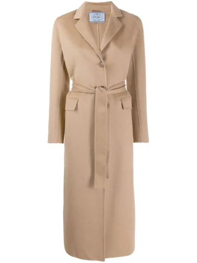 Prada Single-breasted Coat In F0040 Camel