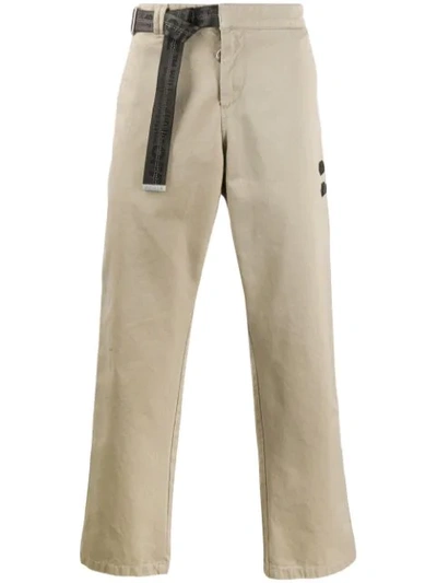 Off-white Belted Logo-trimmed Cotton-twill Chinos In Neutrals