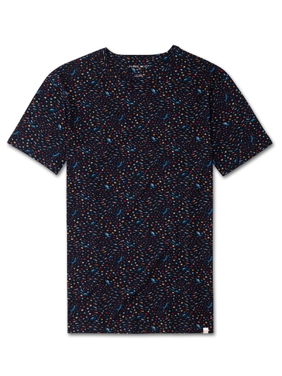 Derek Rose Men's Short Sleeve T-shirt Robin 2 Carbon-brushed Cotton Navy