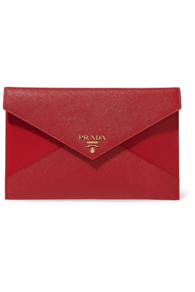 Prada Paneled Leather Pouch In Red