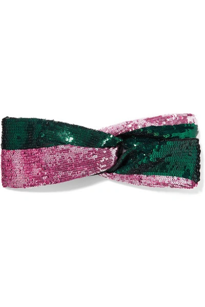 Mary Jane Claverol Mila Two-tone Sequined Cotton-blend Headband In Pink