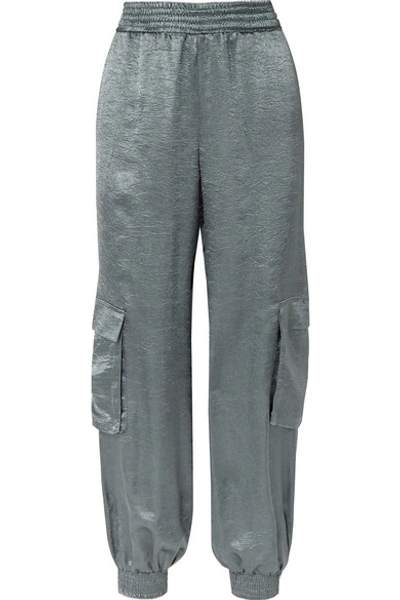 Sally Lapointe Crinkled-satin Track Pants In Sky Blue