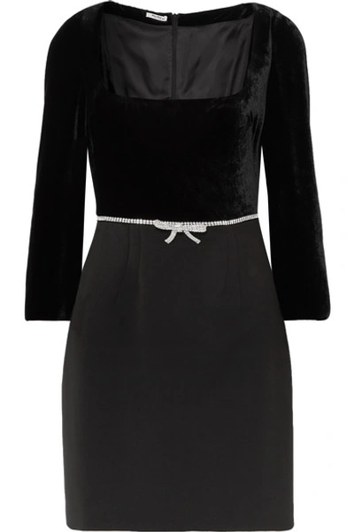 Miu Miu Crystal-embellished Velvet And Wool-blend Crepe Mini Dress In Black