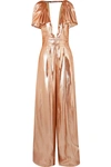 ROLAND MOURET MOORELAND OPEN-BACK SILK-BLEND LAMÉ JUMPSUIT