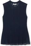 VINCE FLOUNCE RIBBED STRETCH-KNIT TOP