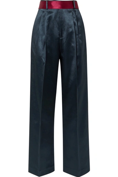 Peter Do Belted Hammered-satin Straight-leg Pants In Storm Blue