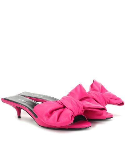 Balenciaga Square Knife Bow Leather Mules In Pink