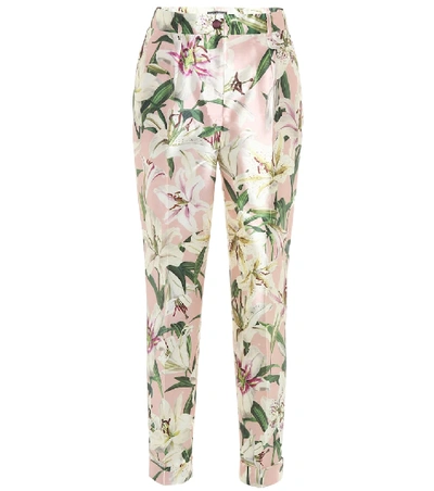 Dolce & Gabbana Cropped Floral-print Silk-blend Satin Trousers In Pink