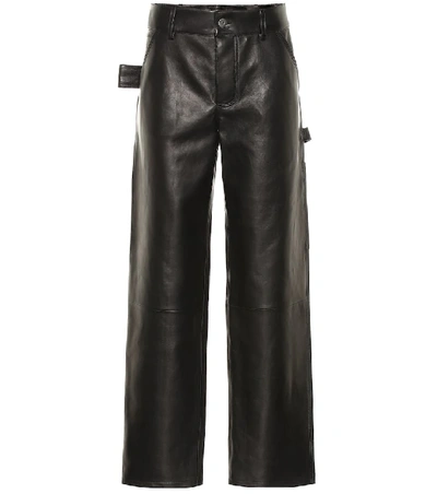 Bottega Veneta Mid-rise Straight-leg Leather Trousers In Black