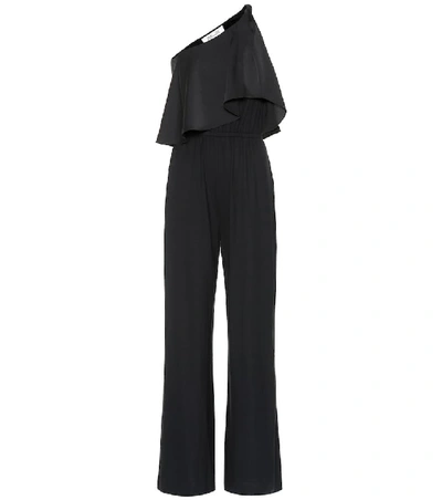 Diane Von Furstenberg Rosalyee One-shoulder Crepe De Chine-paneled Stretch-jersey Jumpsuit In Black