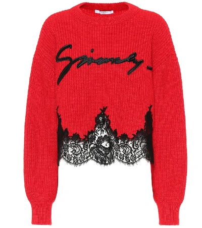 Givenchy Lace Detail Logo Jumper In Red