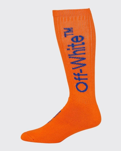 Off-white Men's Diagonal-stripe Mid-length Socks In Orange