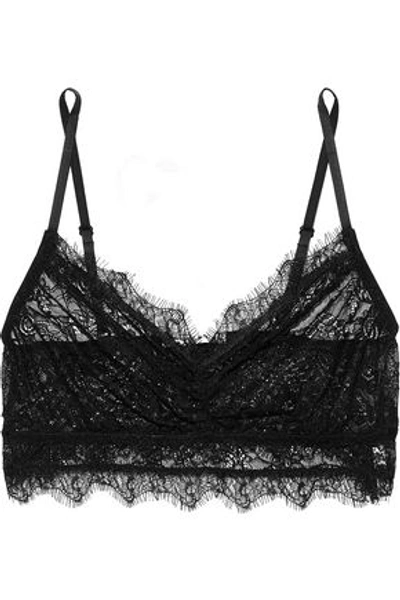 Anine Bing Woman Ruched Lace Bralette Black
