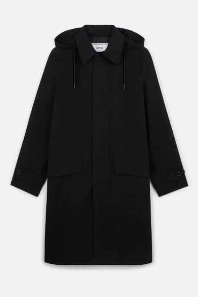 Ami Alexandre Mattiussi Hooded Mac Coat In Black