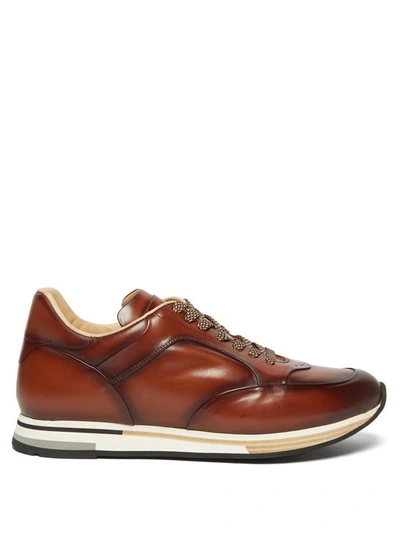 Dunhill Men's Duke Patina Burnished Leather Runner Trainers In Brown