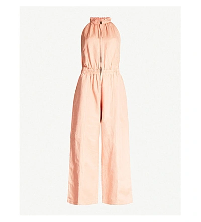 Apiece Apart Archer Ruffled-neck Cotton-blend Jumpsuit In Summer Melon