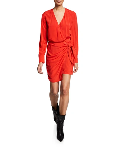 Iro Ophie Long-sleeve Wrap Dress In Coral