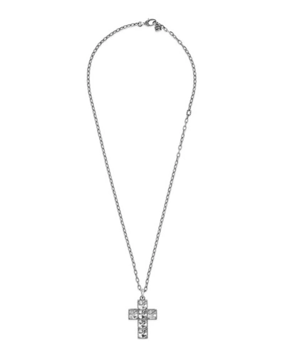 Gucci Men's Sterling Silver Cross Necklace W/ Synthetic Stones