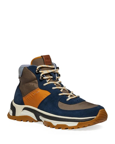 Coach Men's Colorblock Suede/nylon Hiking Boots In Blue/yellow