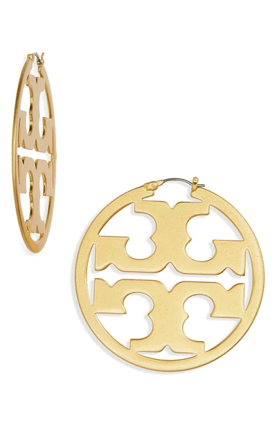 Tory Burch Miller Logo Hoop Earrings In Gold