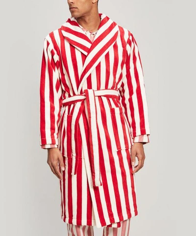 Nufferton Roy Striped Cotton Robe In Red