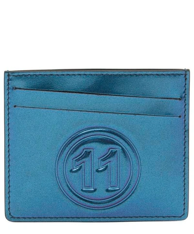 Maison Margiela Metallic Logo Leather Card Holder In Metallic Blue