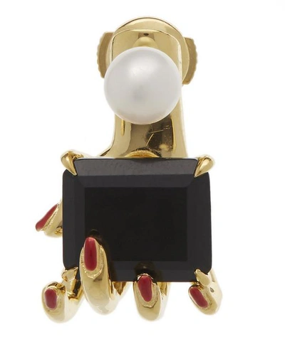 Anissa Kermiche Gold-plated Manipulearl And Onyx Agate Hand Earring