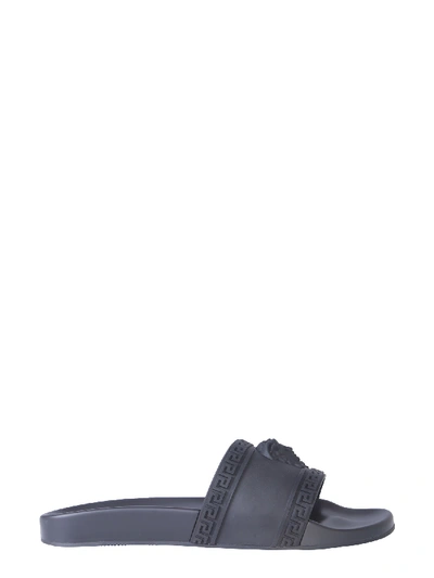 Versace Slide Rubber Sandals In Black
