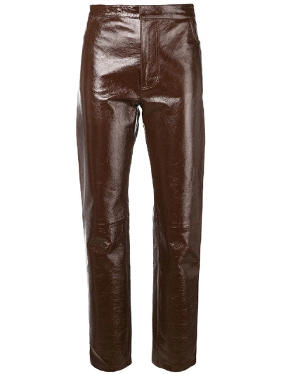 Ami Alexandre Mattiussi Patent Leather Trousers In Brown
