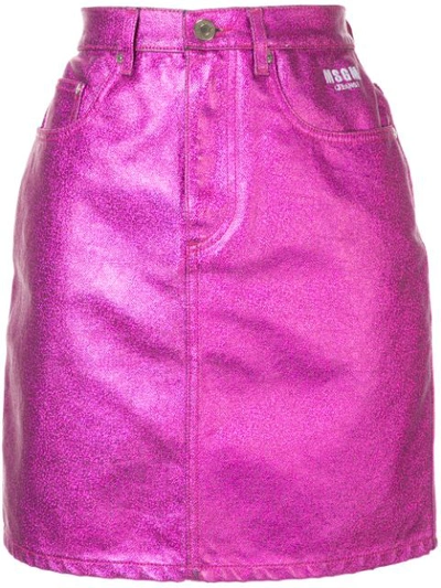 Msgm Metallic Denim Skirt In 14 Fushia