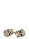Alexander Mcqueen Woman Double-skull Ring With Crystals In Gold