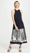 Tibi Pleated Sequin-embellished Poplin And Silk-georgette Midi Dress In Navy Multi