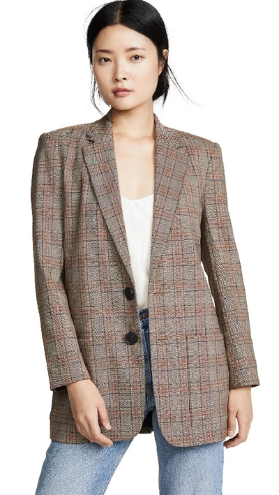 Tibi James Embellished Checked Woven Blazer In Brown