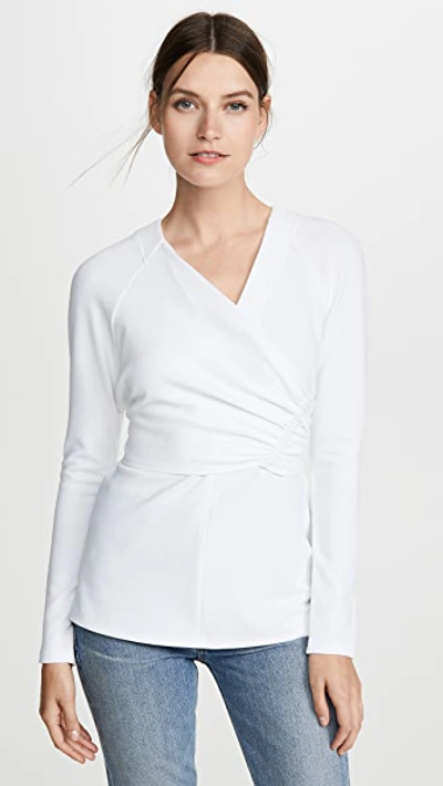 Tibi Wrap-effect Ruched Stretch-crepe Top In White