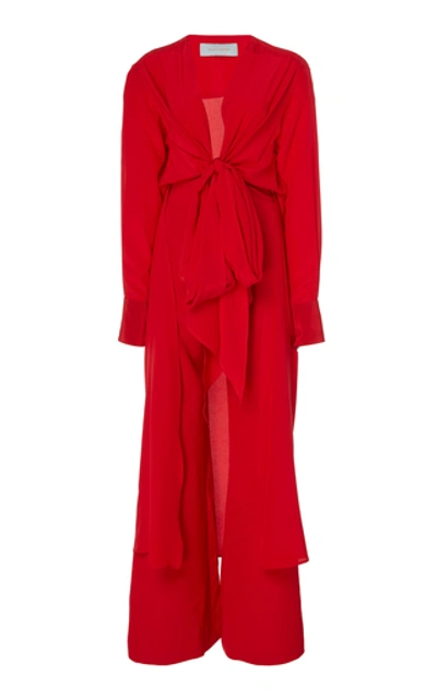 Silvia Tcherassi Heidy Tie-front Silk-blend Crepe De Chine Jumpsuit In Red