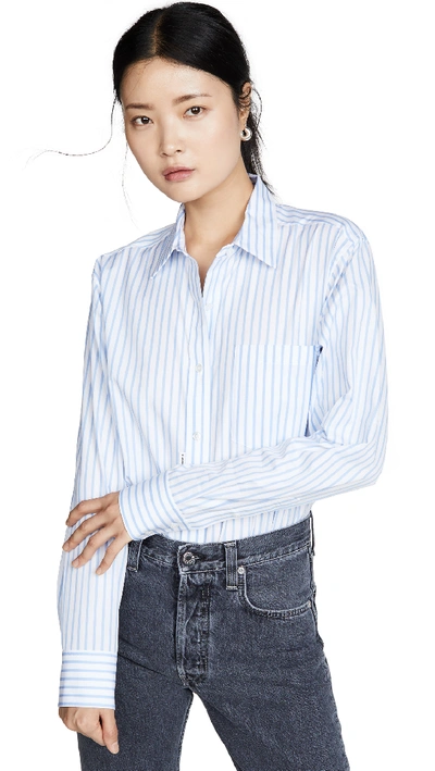 Alexander Wang Stripe Button-down Bodysuit In Blue White