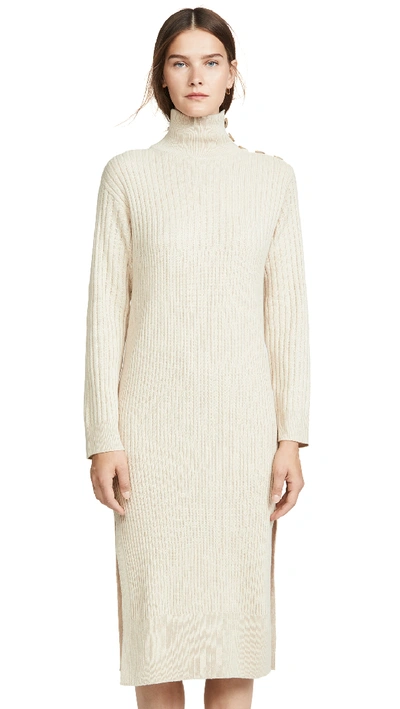 See By Chloé Ribbed Turtleneck Maxi Dress With Buttons In Beige Rose