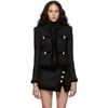 BALMAIN BLACK TWEED & VELVET COLLARLESS FRINGED JACKET