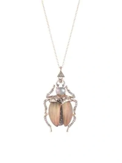 Alexis Bittar Labradorite & Crystal Encrusted Scarab Pendant Necklace In Beetle