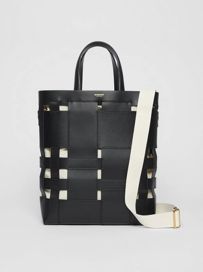 Burberry Medium Leather Foster Tote In Black