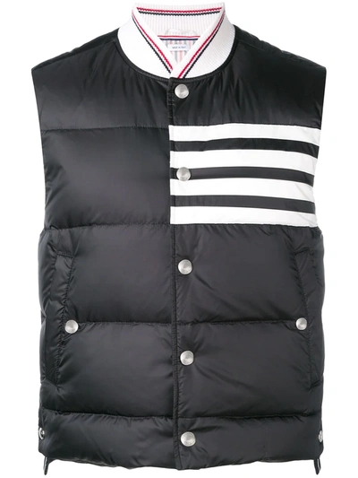 Thom Browne Downfilled 4 Bar Snap Front Waistcoat In Blue