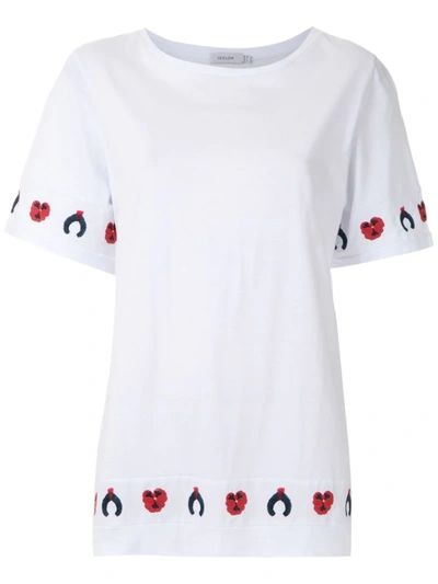 Isolda Embroidered Aqua T-shirt In White