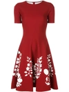 OSCAR DE LA RENTA FLARED FLORAL KNIT DRESS