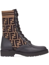 Fendi Rockoko Logo-jacquard Stretch-knit And Leather Ankle Boots In Black